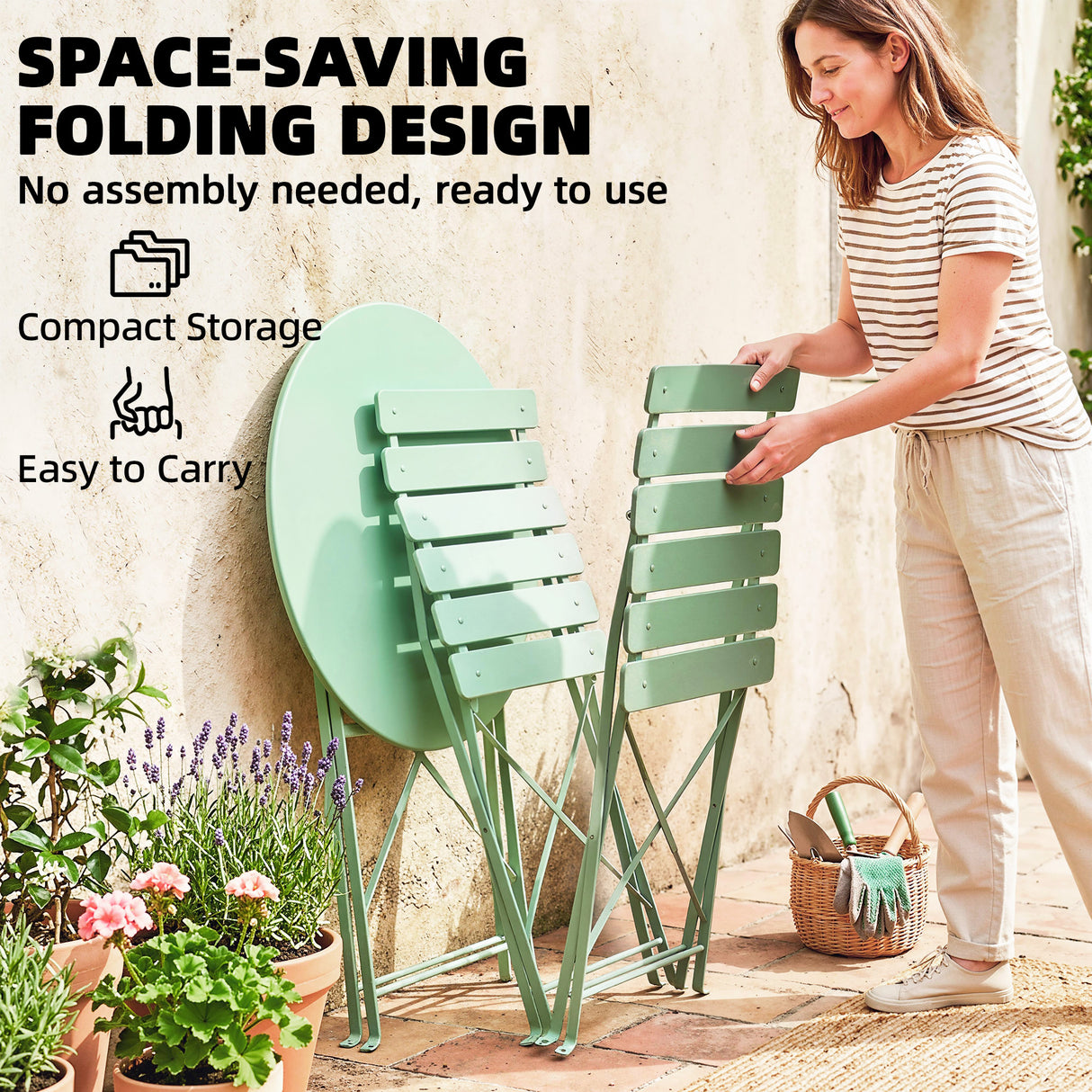 Metal Folding Garden Bistro Set With Round Table - Velmora