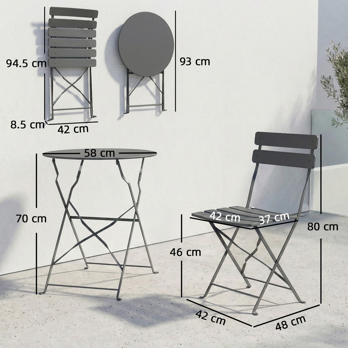 Metal Folding Garden Bistro Set With Round Table - Velmora