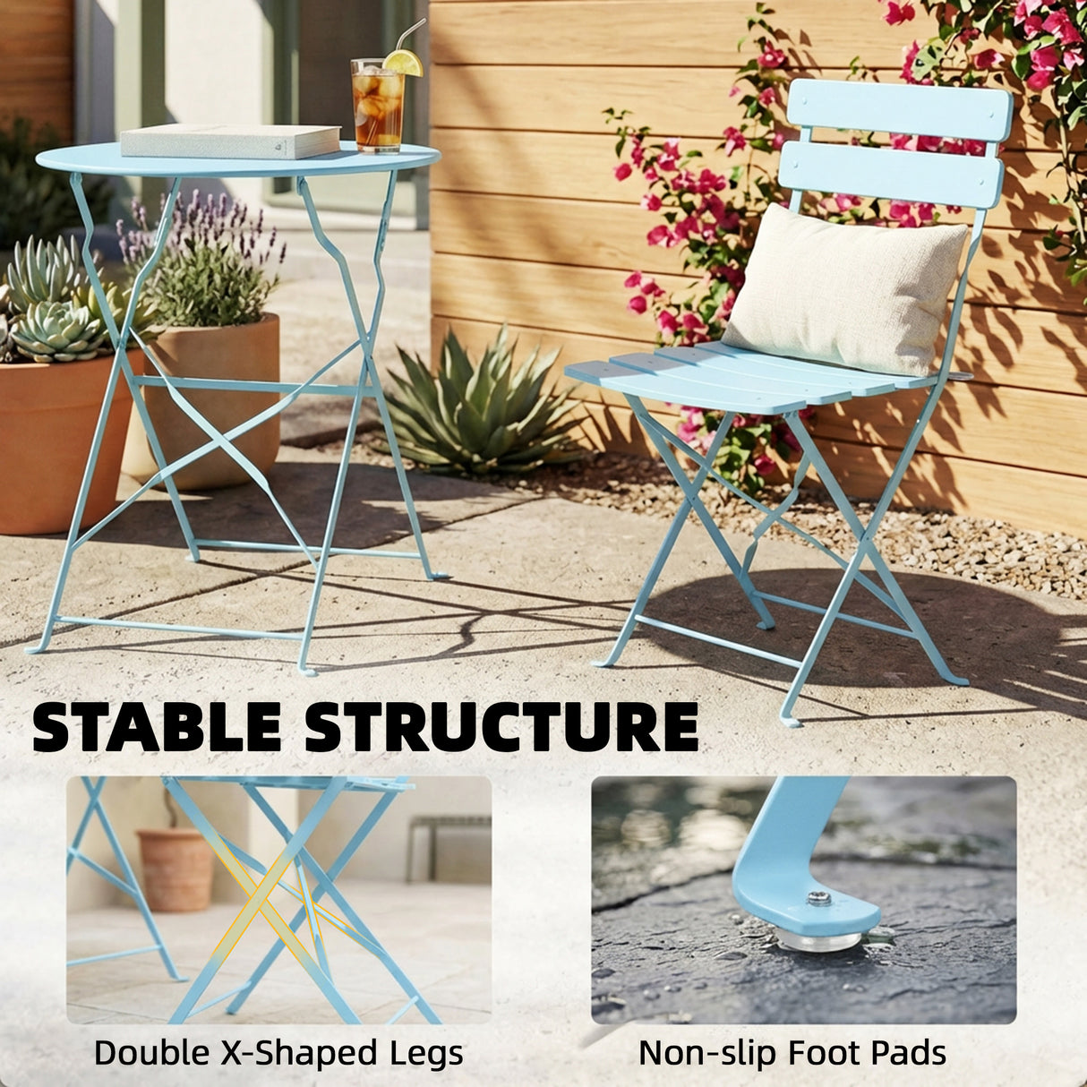 Metal Folding Garden Bistro Set With Round Table - Velmora