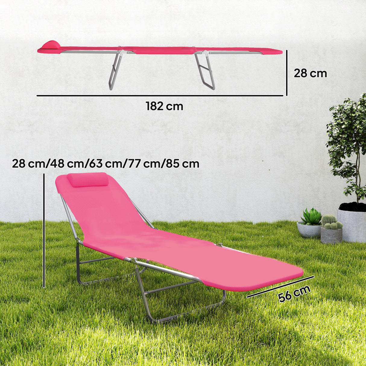 Metal Folding Garden Sun Lounger With Head Pillow - Velmora