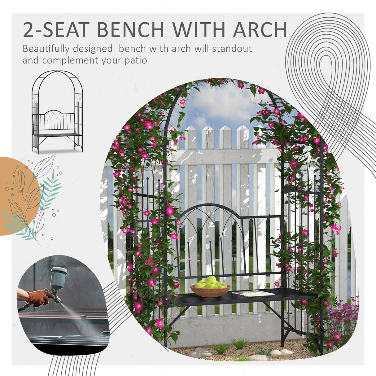 Metal Garden Arch Bench With Trellis Arbour Pergola for Climbing Plant - Velmora