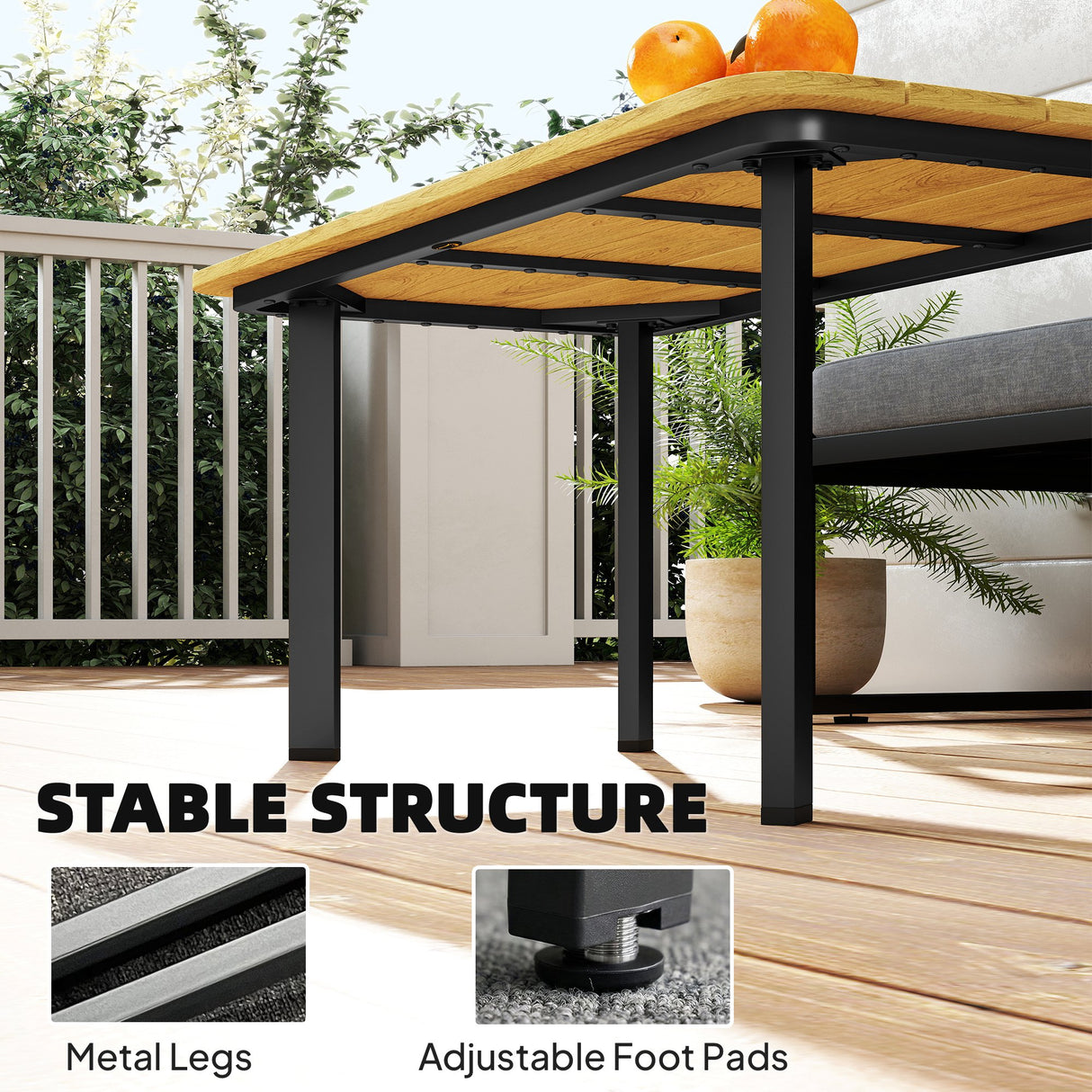 Metal Garden Coffee Table Rectangular With Slatted Wood Plastic Composite Top - Velmora