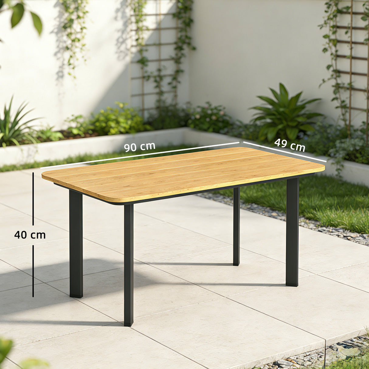 Metal Garden Coffee Table Rectangular With Slatted Wood Plastic Composite Top - Velmora