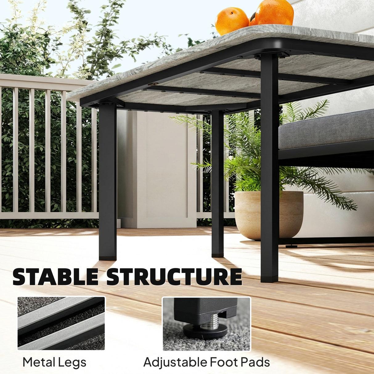 Metal Garden Coffee Table Rectangular With Slatted Wood Plastic Composite Top - Velmora