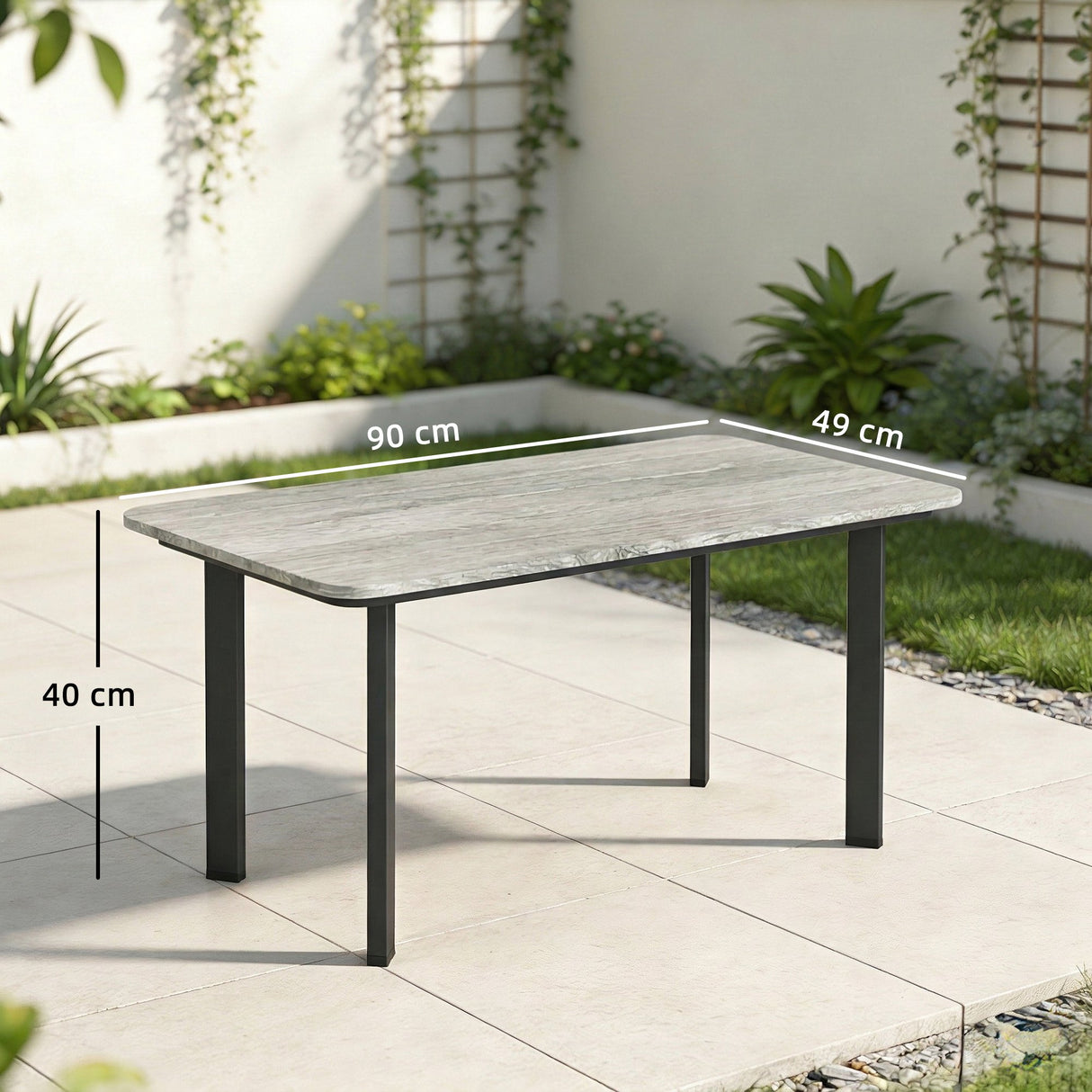 Metal Garden Coffee Table Rectangular With Slatted Wood Plastic Composite Top - Velmora
