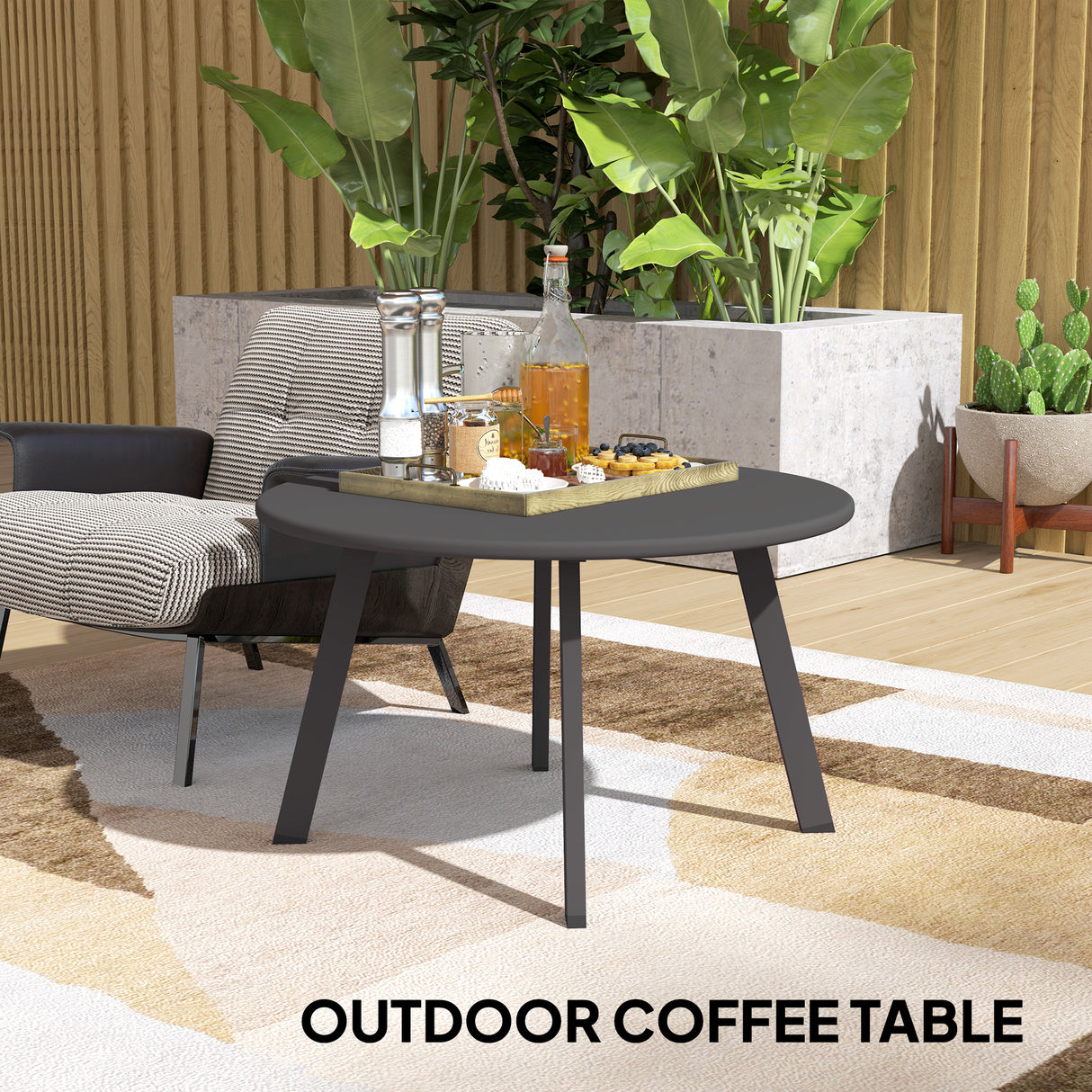 Metal Garden Coffee Table Round With Non-Slip Foot Pads And Metal Frame - Velmora