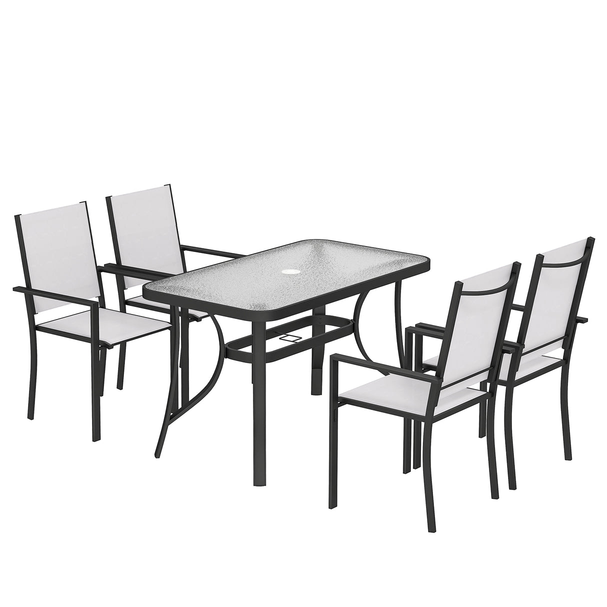 Metal Garden Dining Set With 4 Stackable Chairs and Rectangular Glass Top Table - Velmora