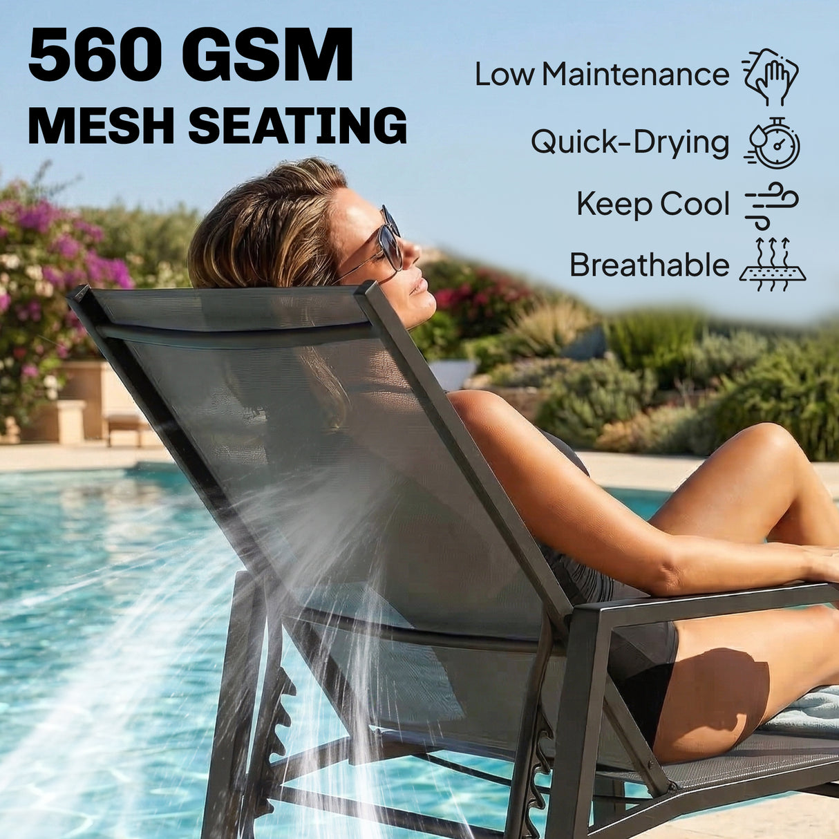 Metal Garden Sun Lounger With Retractable Footrest in Set of 2 - Velmora