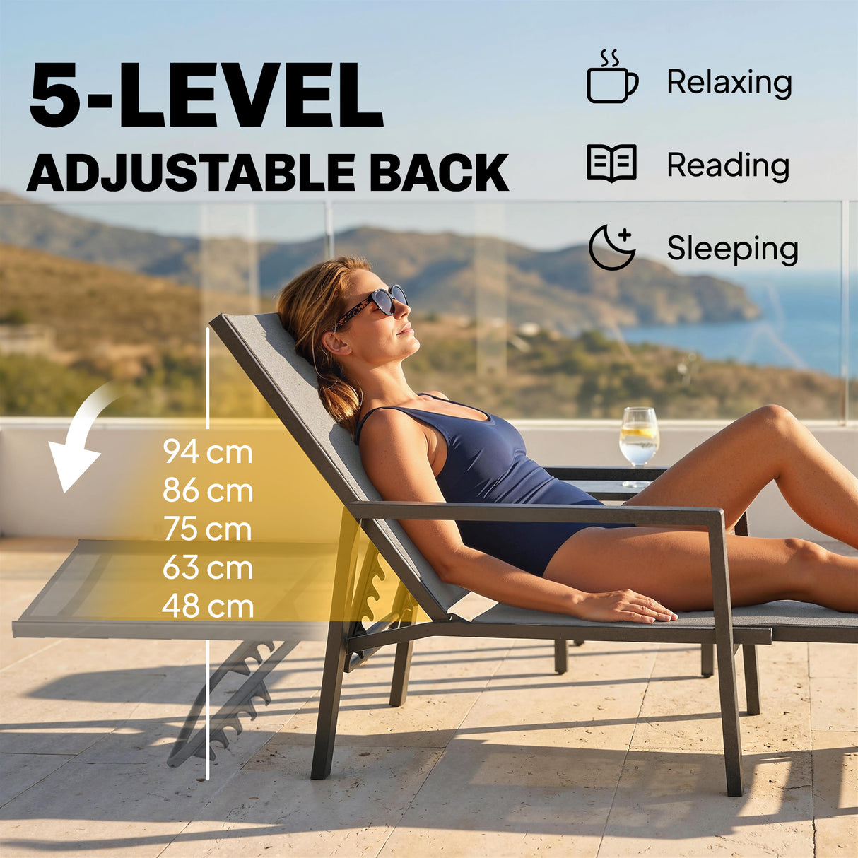 Metal Garden Sun Lounger With Retractable Footrest in Set of 2 - Velmora