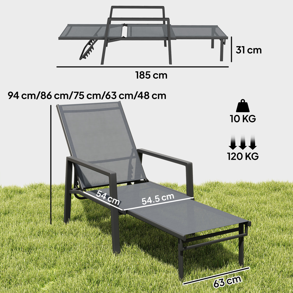 Metal Garden Sun Lounger With Retractable Footrest in Set of 2 - Velmora