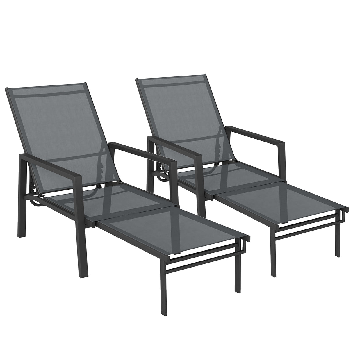 Metal Garden Sun Lounger With Retractable Footrest in Set of 2 - Velmora