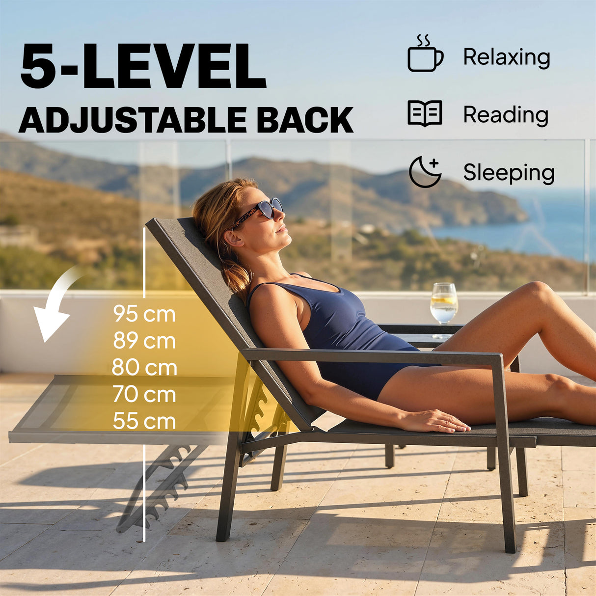 Metal Garden Sun Lounger With Retractable Footrest - Velmora