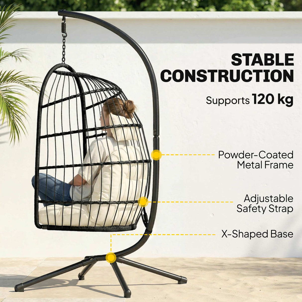 Metal Hammock Swing Chair With Stand And Safety Strap - Velmora