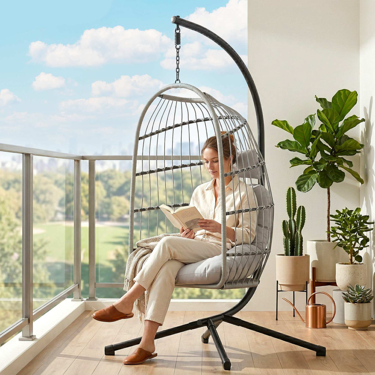 Metal Hammock Swing Chair With Stand And Safety Strap - Velmora