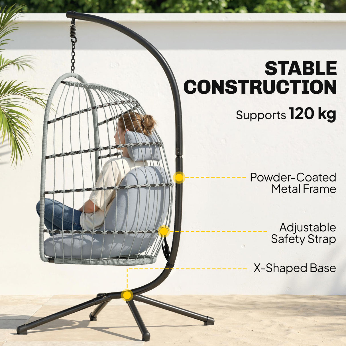 Metal Hammock Swing Chair With Stand And Safety Strap - Velmora