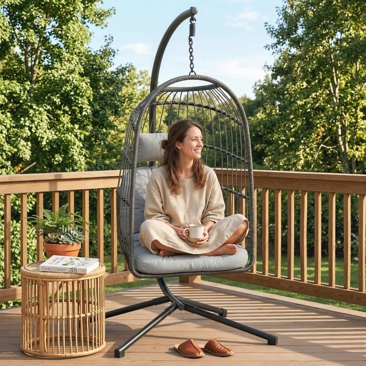 Metal Hammock Swing Chair With Stand And Safety Strap - Velmora
