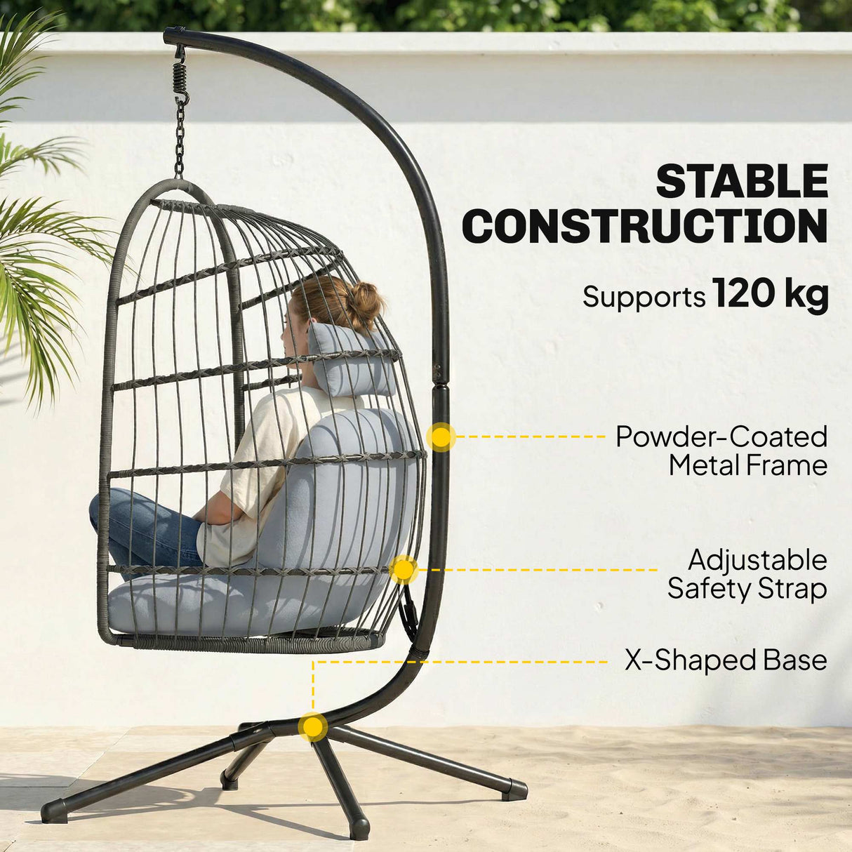 Metal Hammock Swing Chair With Stand And Safety Strap - Velmora
