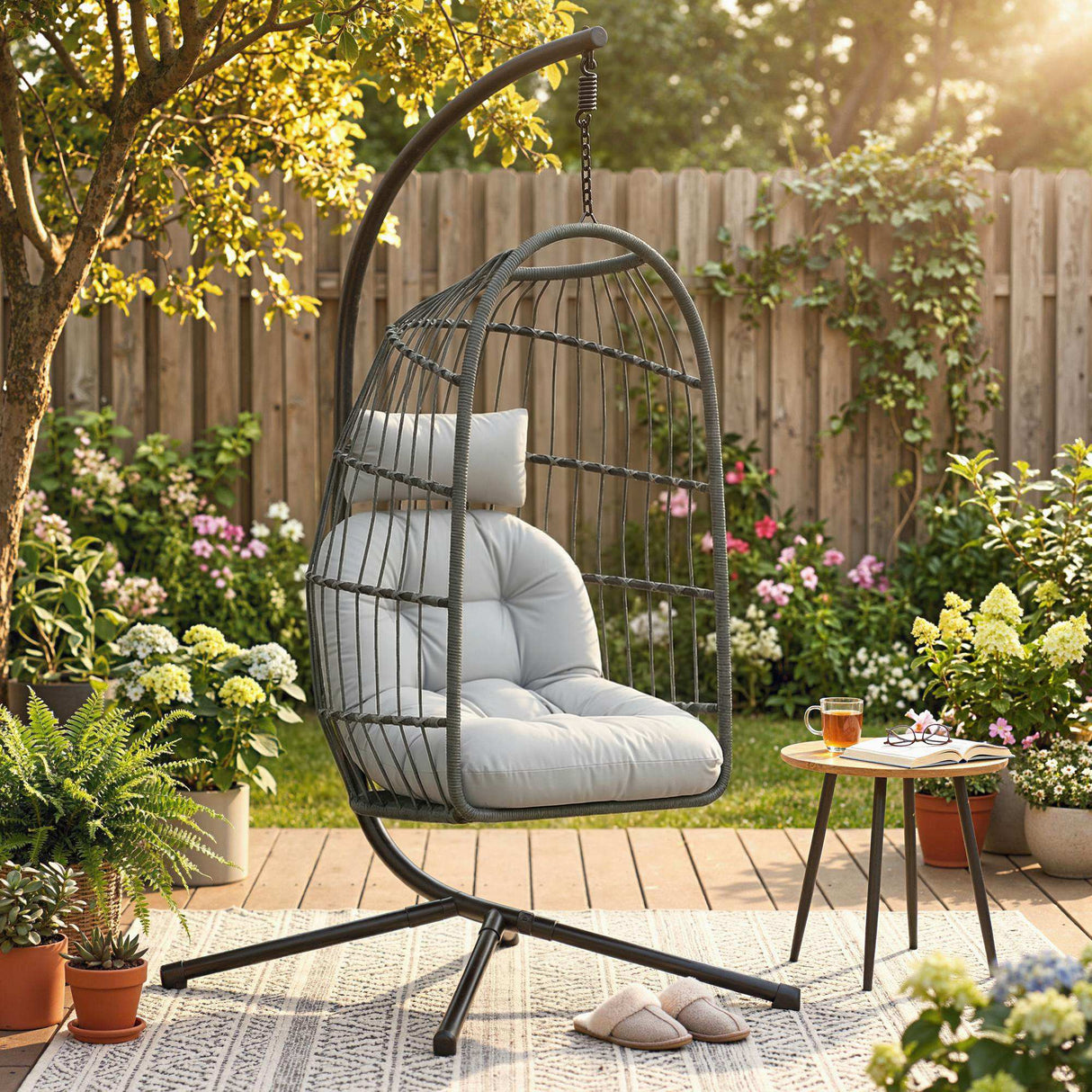 Metal Hammock Swing Chair With Stand And Safety Strap - Velmora