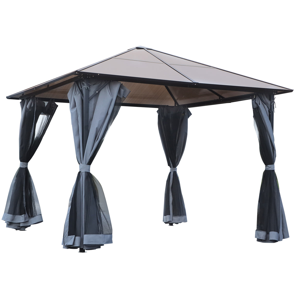 Metal Hardtop Gazebo 300cm Width x 300cm Depth With Netting And Curtains - Velmora