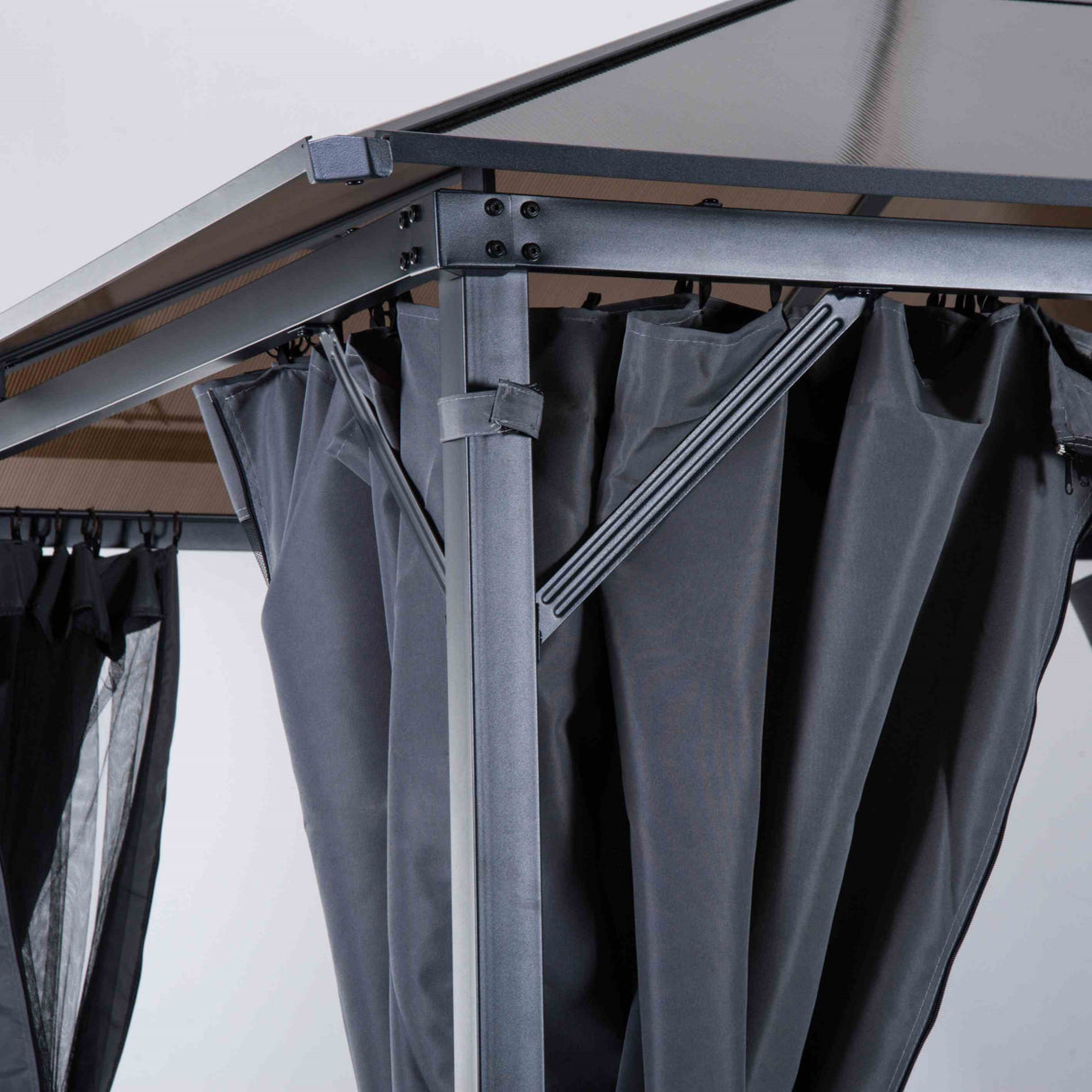 Metal Hardtop Gazebo 300cm Width x 300cm Depth With Netting And Curtains - Velmora