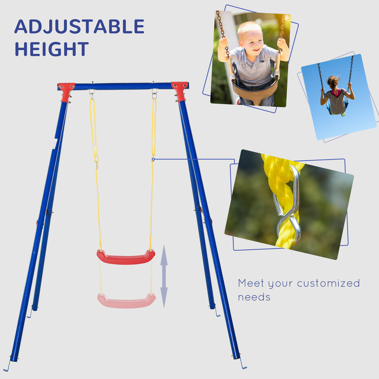 Metal Kids Swing Set for Toddlers With Heavy Duty A-Frame Stand - Velmora