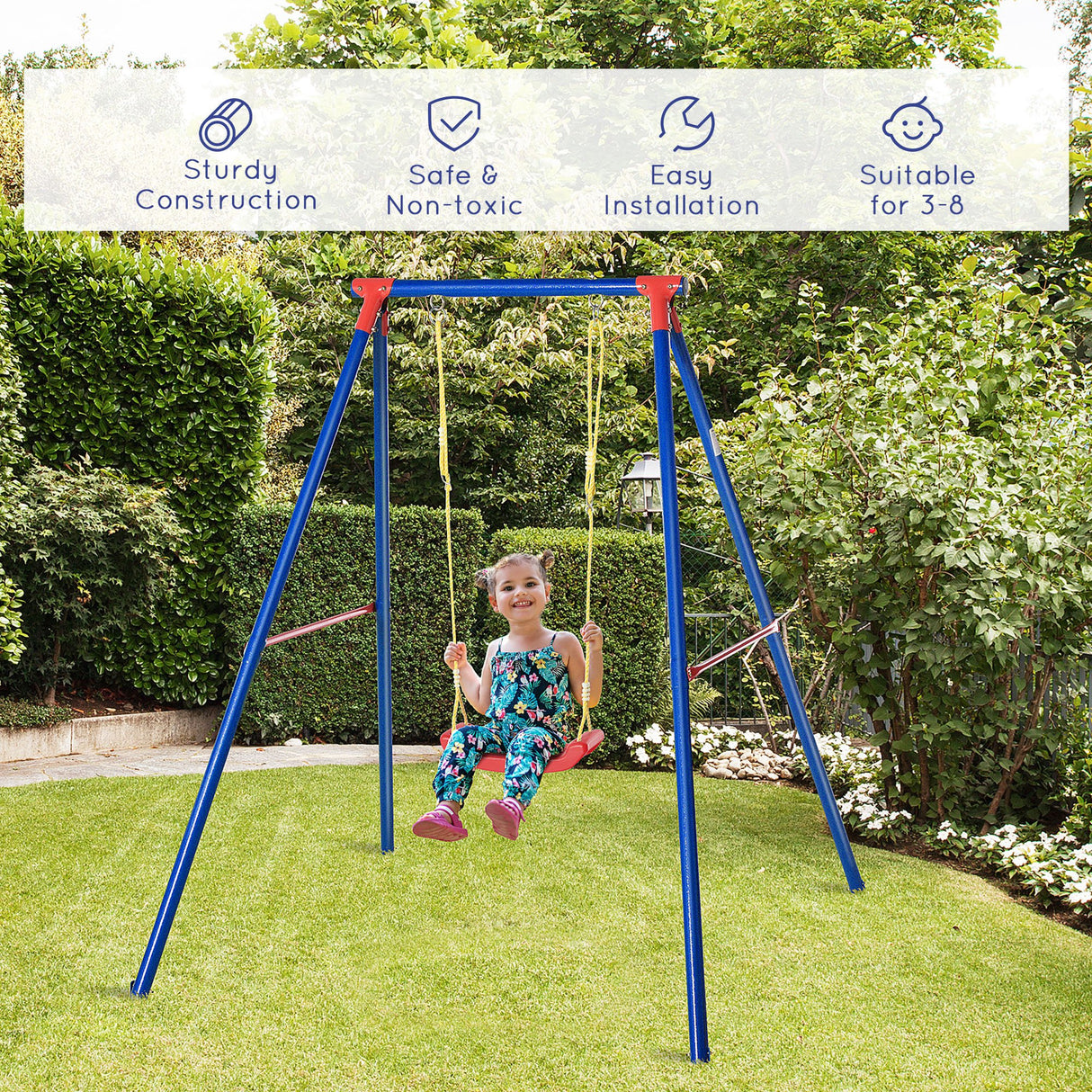Metal Kids Swing Set for Toddlers With Heavy Duty A-Frame Stand - Velmora