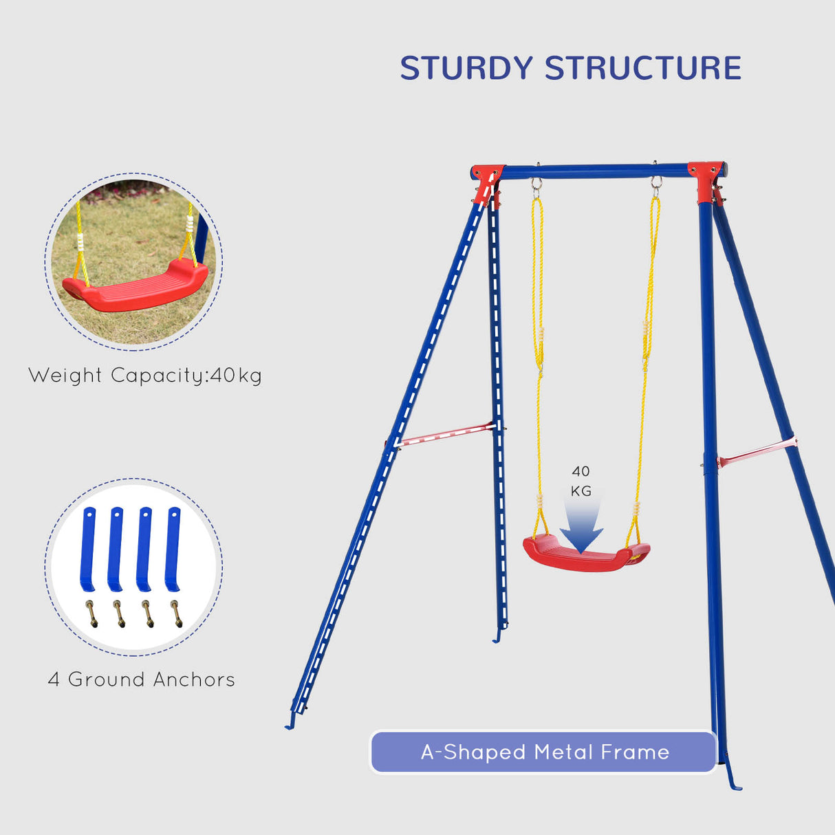 Metal Kids Swing Set for Toddlers With Heavy Duty A-Frame Stand - Velmora