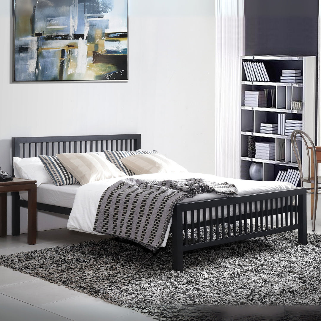 Metal King Size Bed With Sprung Slatted Base - Meridian