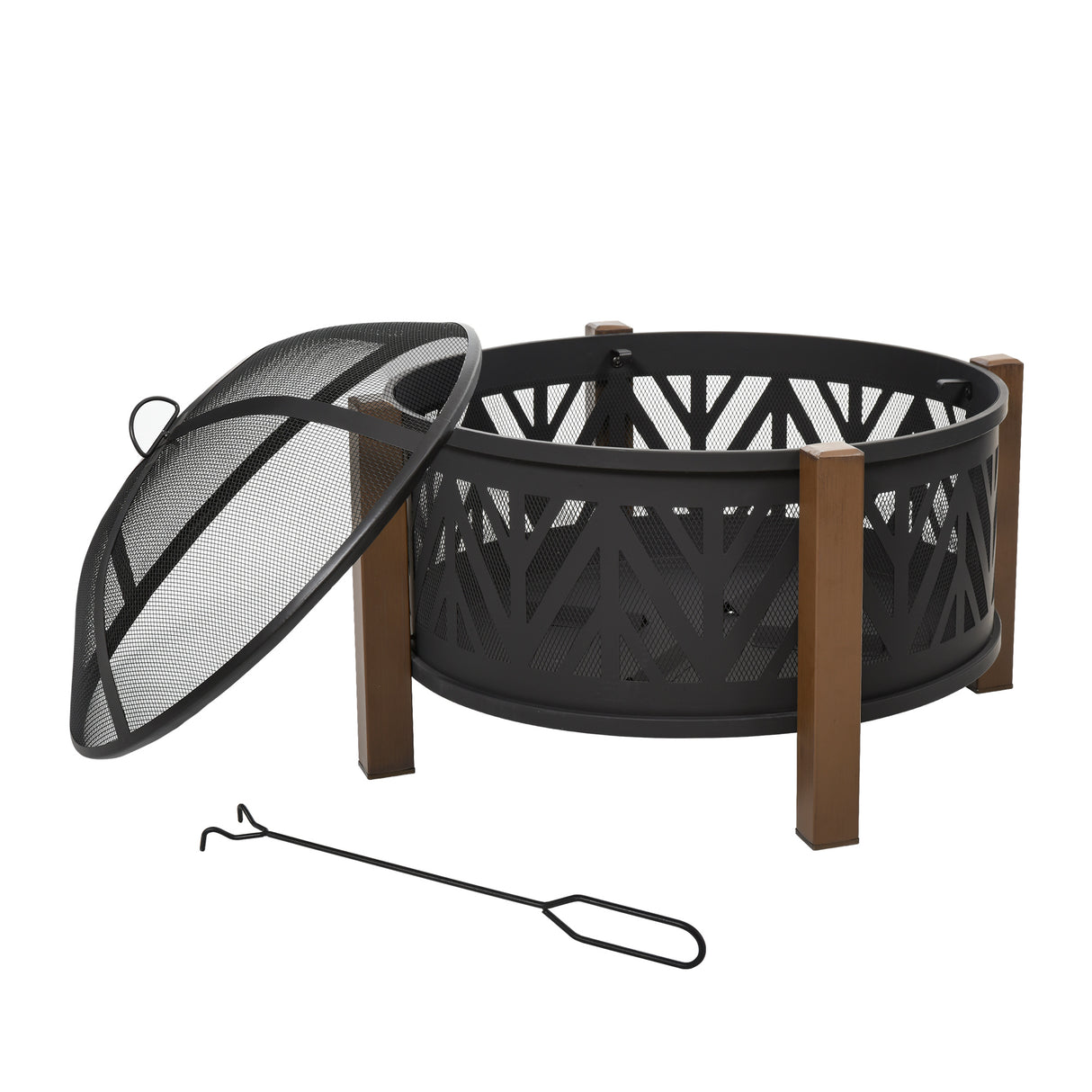Metal Large 2-In-1 Round Fire Pit Bowl Brazier With Lid And BBQ Grill for Backyard - Velmora