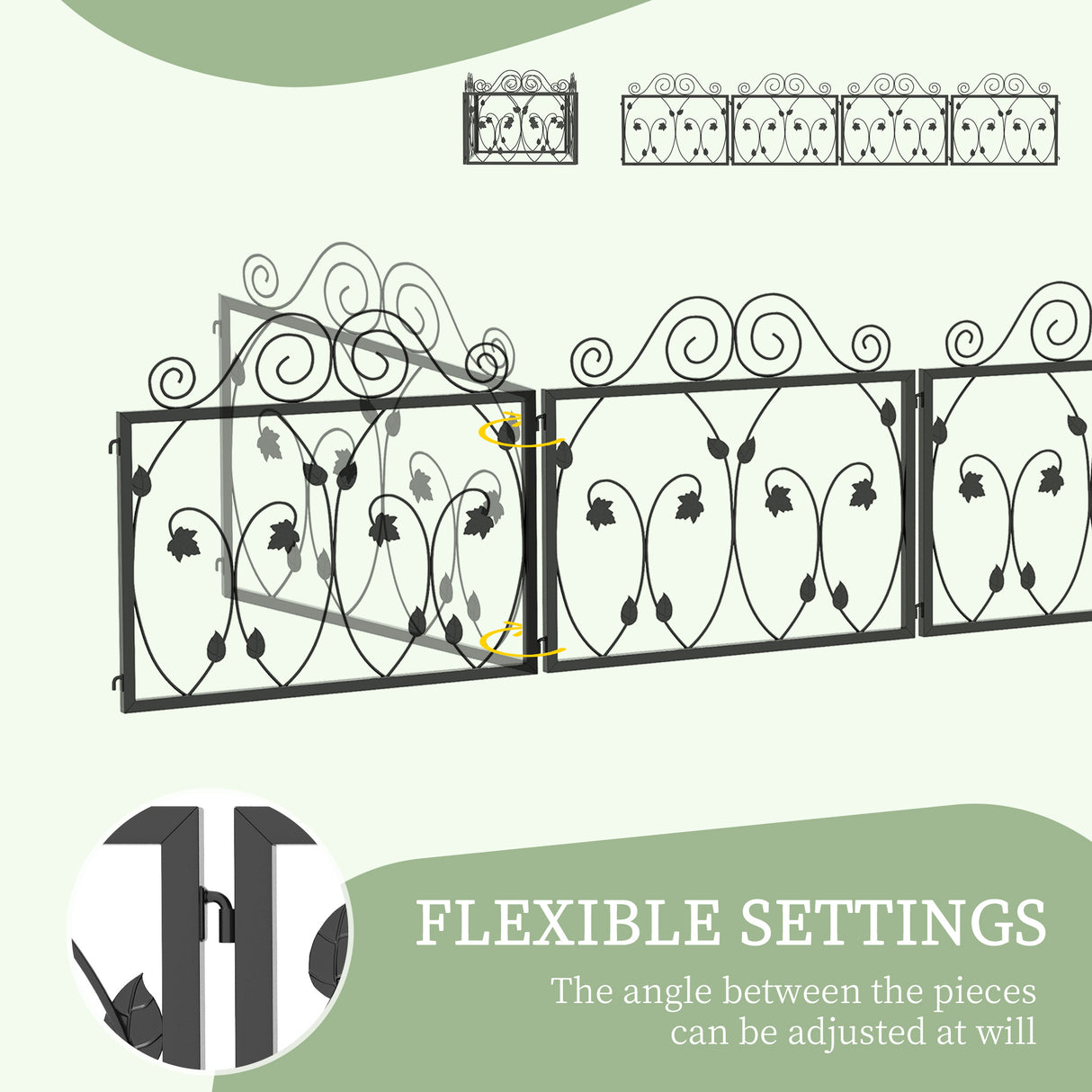 Metal Leaf Scroll Garden Fence Panels 229.5cm in Set Of 4 - Velmora