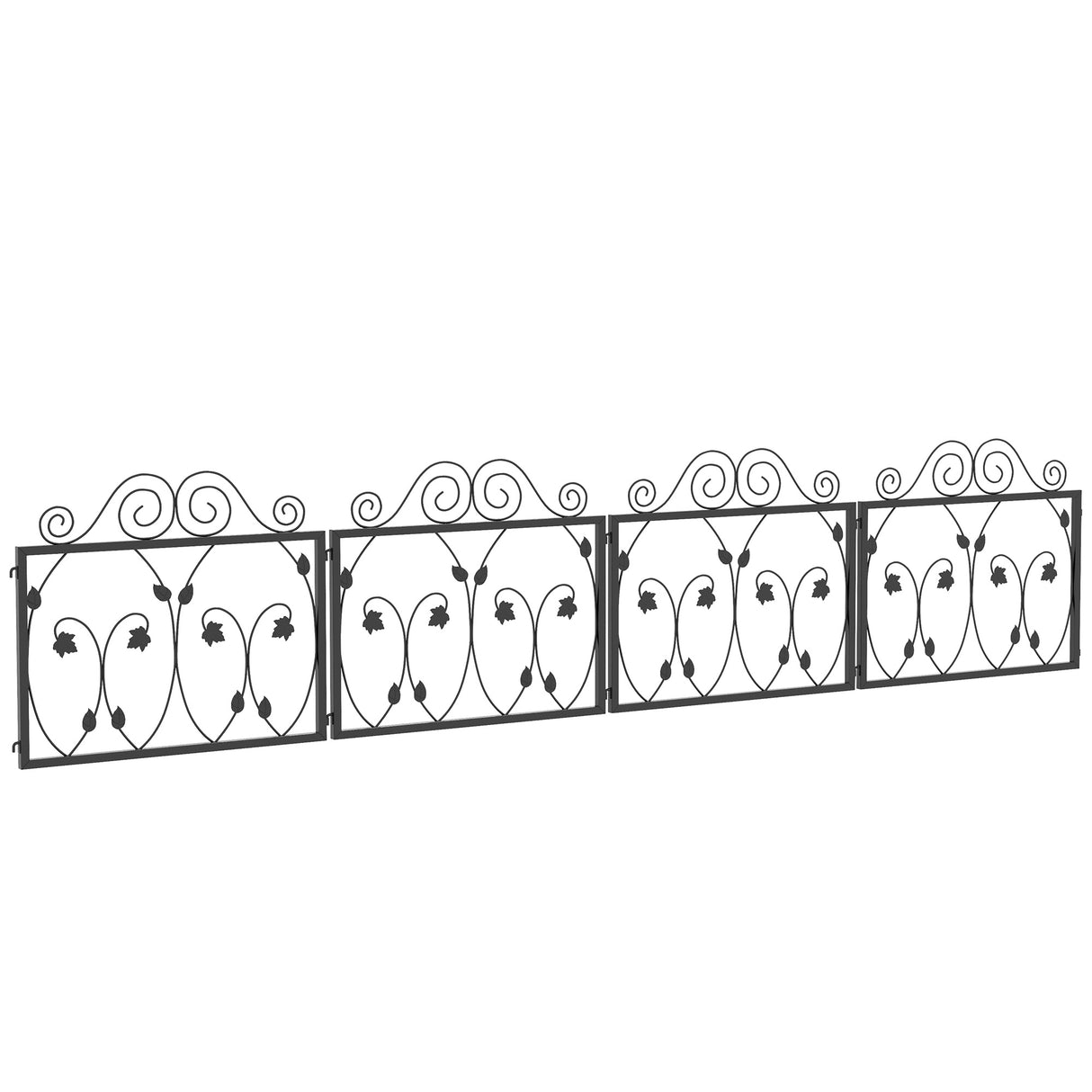 Metal Leaf Scroll Garden Fence Panels 229.5cm in Set Of 4 - Velmora