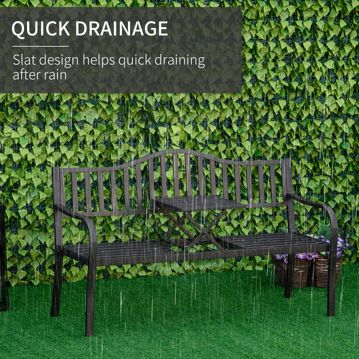 Metal Outdoor 2 Seater Bench With Lifetable Middle Table Patio - Velmora