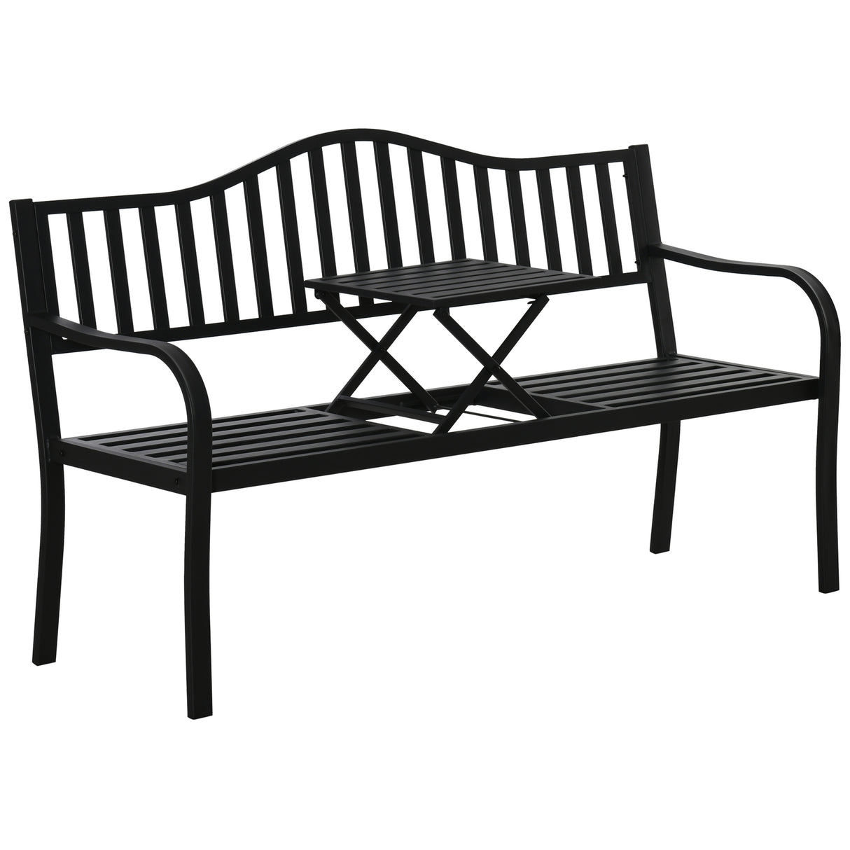 Metal Outdoor 2 Seater Bench With Lifetable Middle Table Patio - Velmora