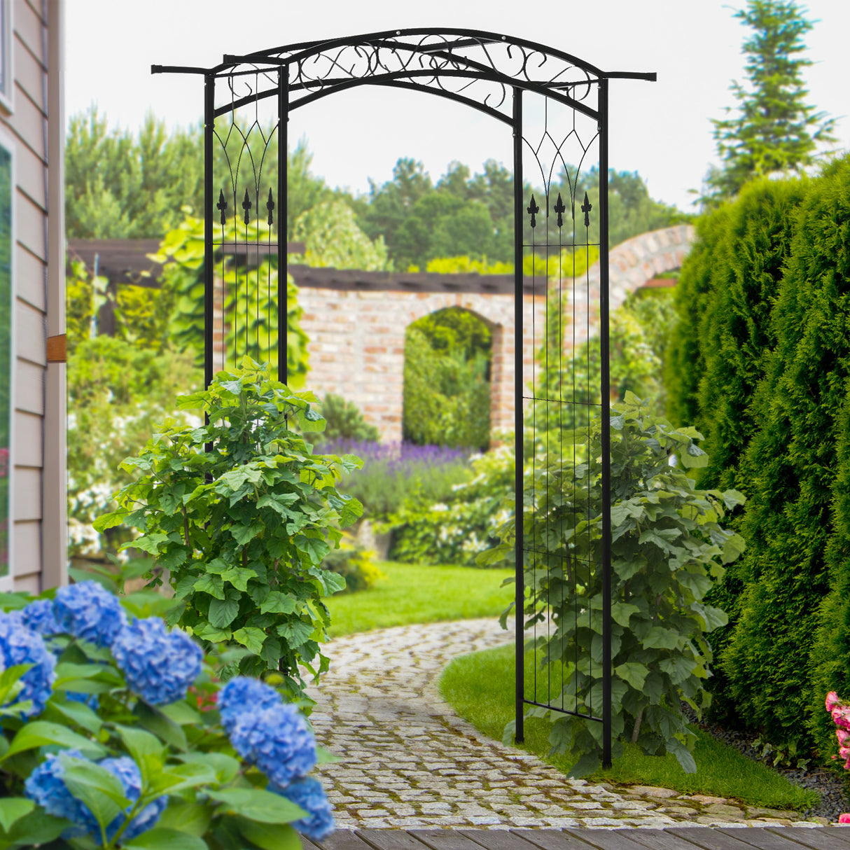Metal Outdoor Garden Arch Trellis 211cm High - Velmora