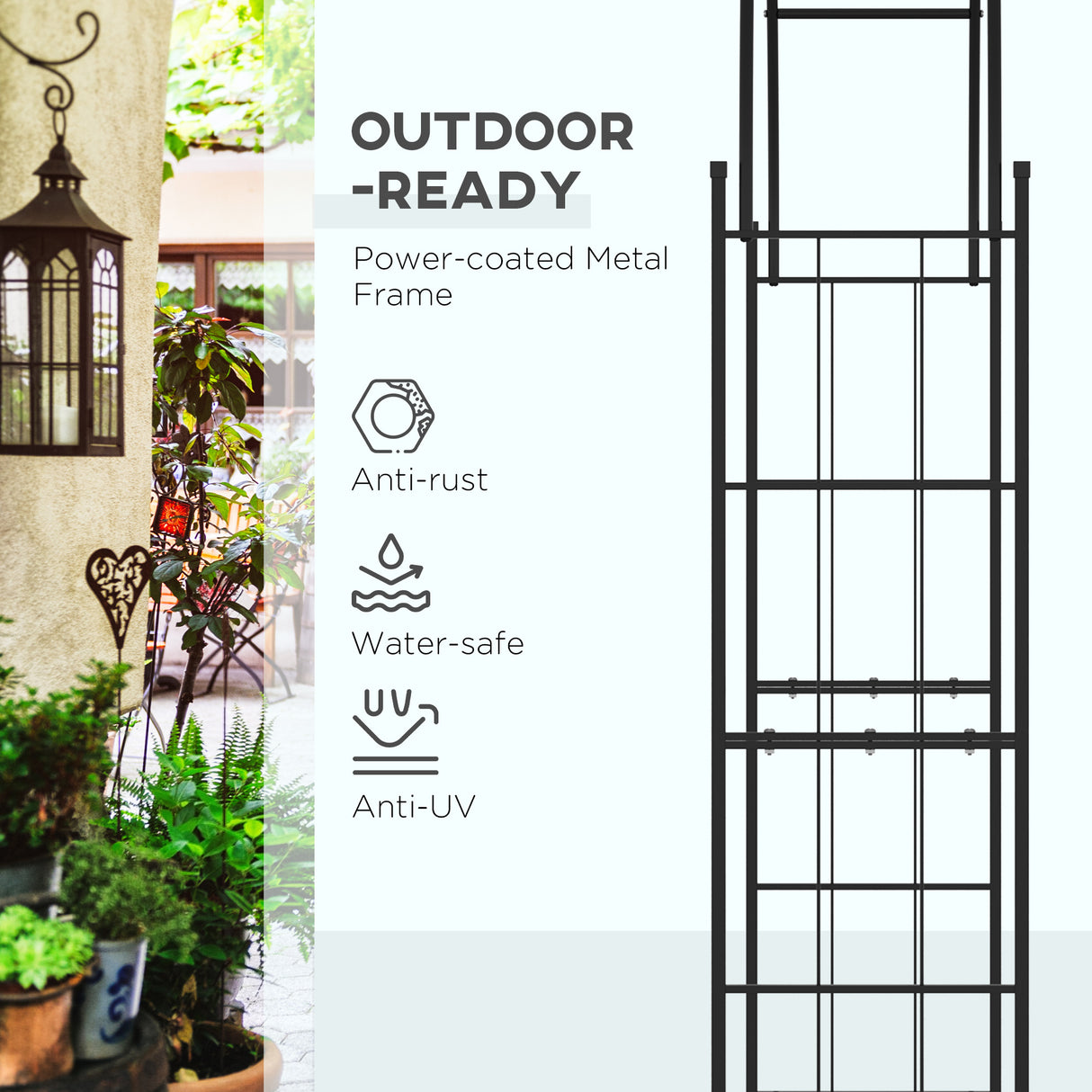 Metal Outdoor Garden Arch Trellis 223cm High - Velmora