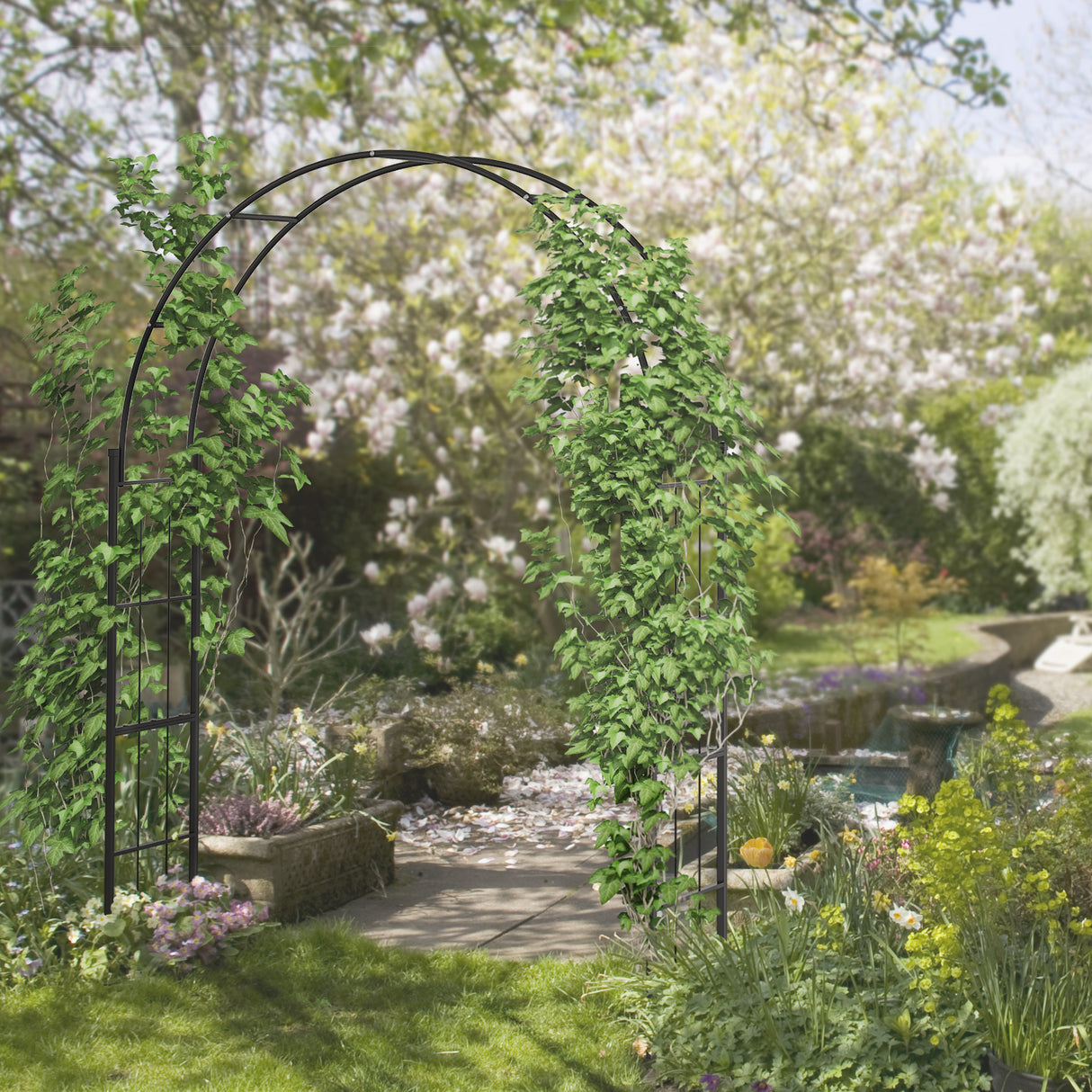 Metal Outdoor Garden Arch Trellis 223cm High - Velmora