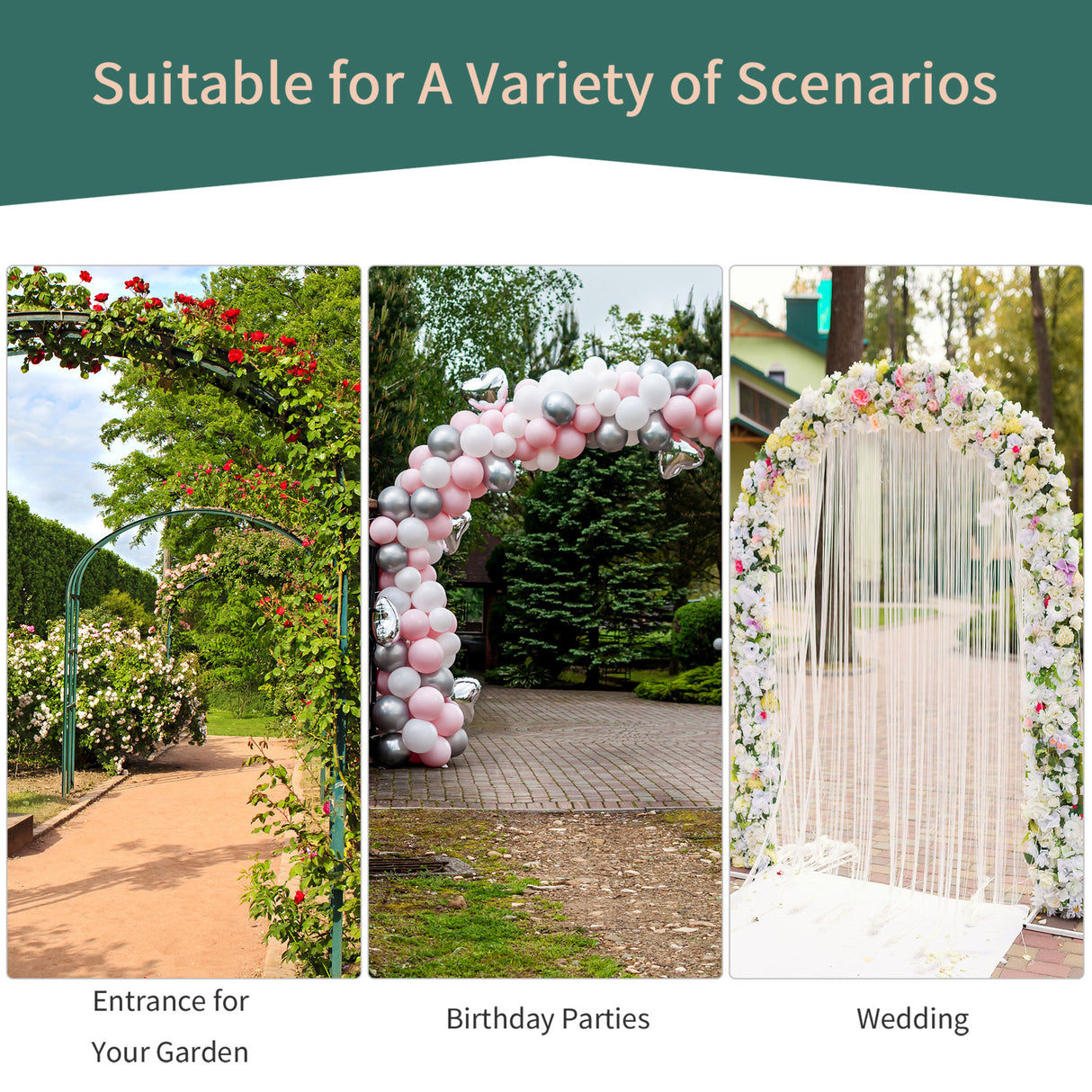 Metal Outdoor Garden Arch Trellis 226cm High - Velmora