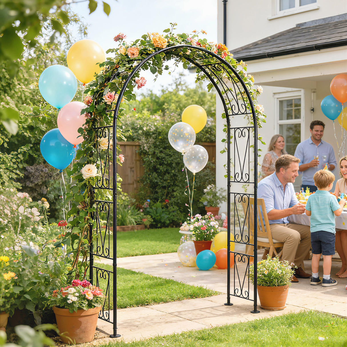 Metal Outdoor Garden Arch Trellis 246cm High - Velmora