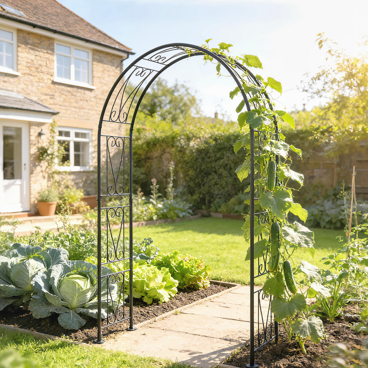 Metal Outdoor Garden Arch Trellis 246cm High - Velmora