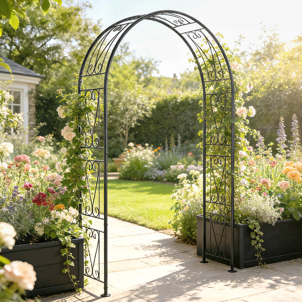 Metal Outdoor Garden Arch Trellis 246cm High - Velmora