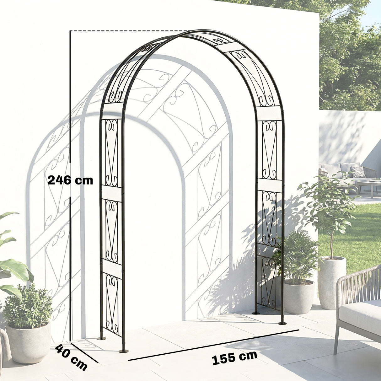 Metal Outdoor Garden Arch Trellis 246cm High - Velmora