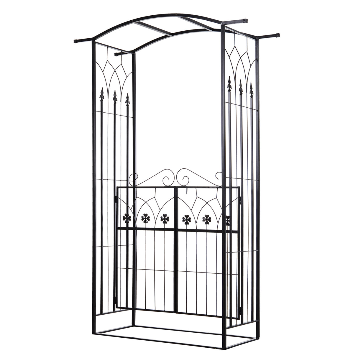 Metal Outdoor Garden Arch Trellis With Gate 212cm High - Velmora
