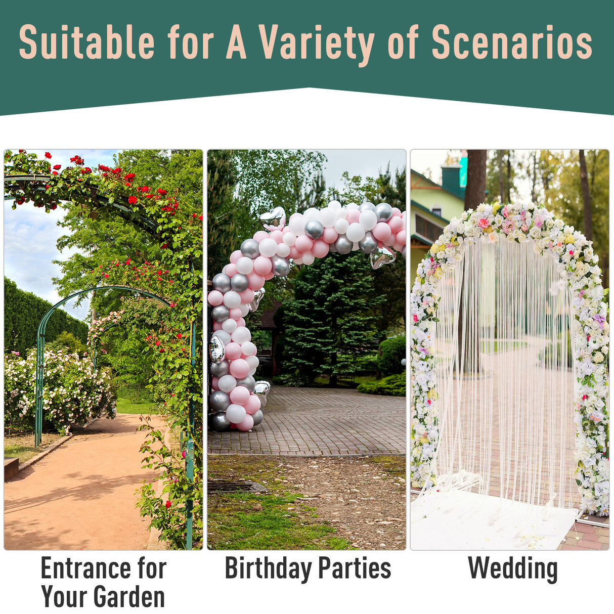 Metal Outdoor Garden Arch Trellis With Gate 212cm High - Velmora