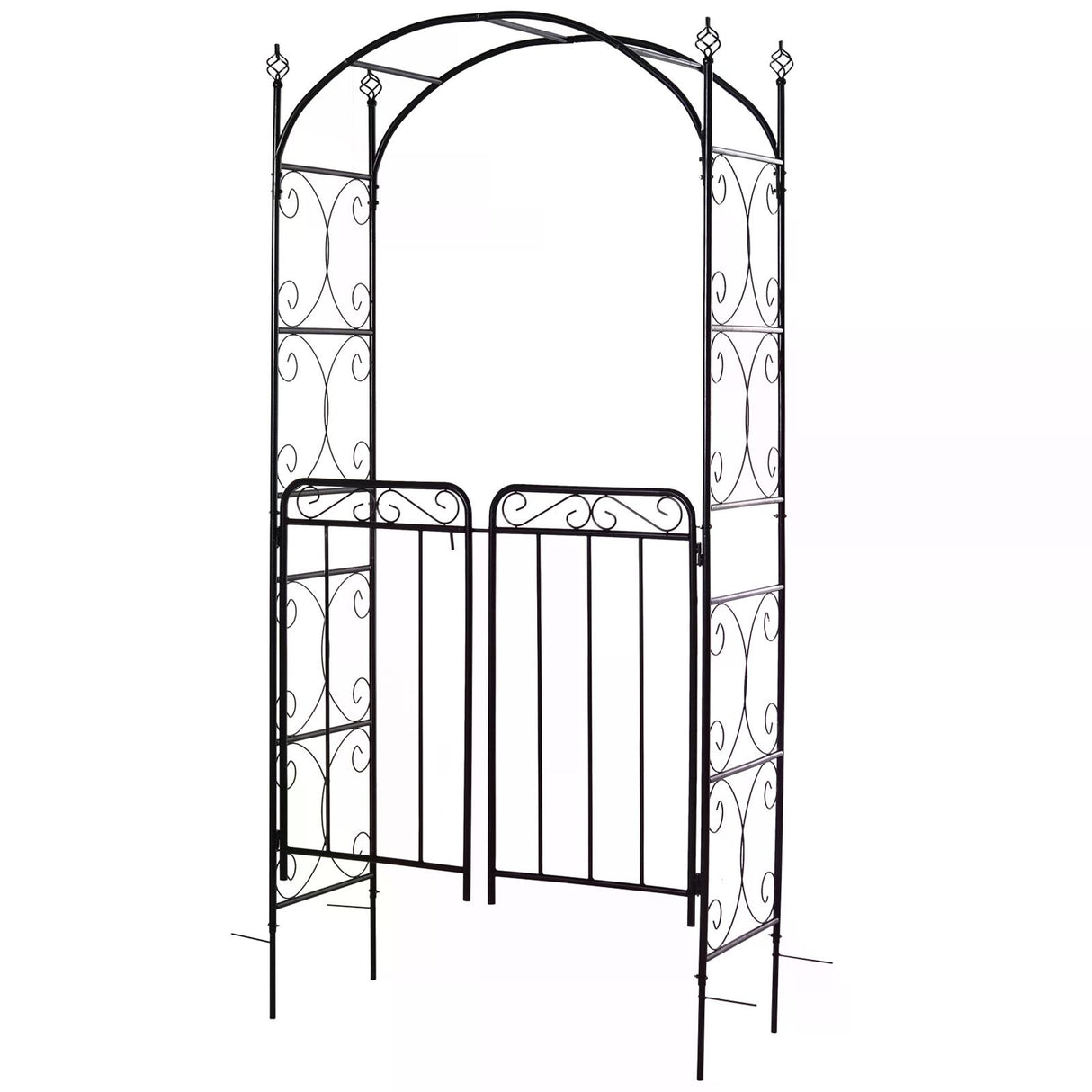 Metal Outdoor Garden Arch Trellis With Gate 215cm High - Velmora