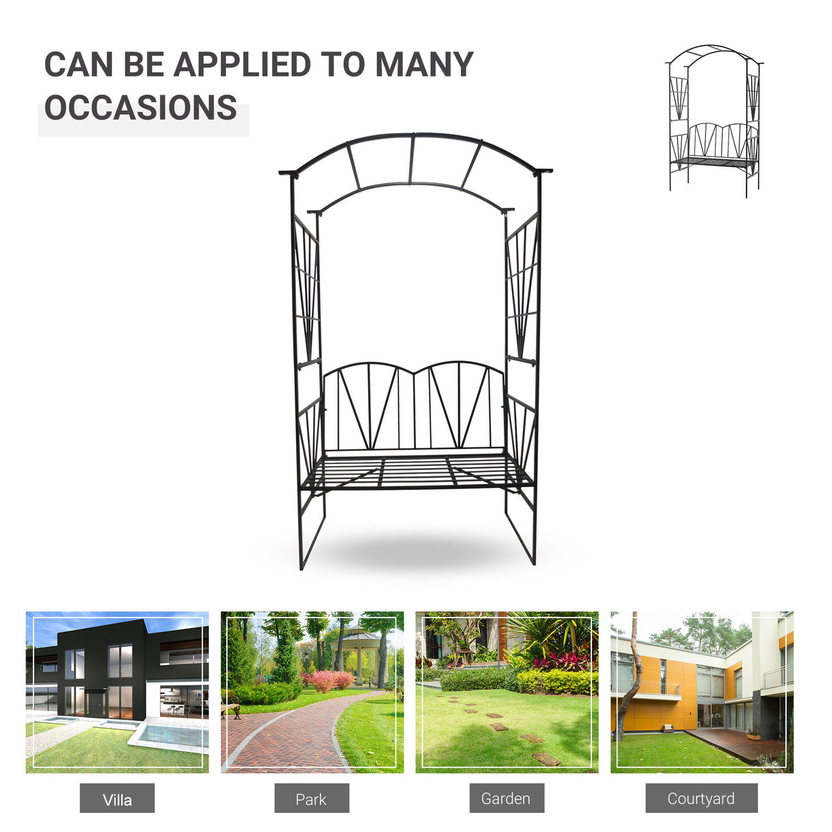 Metal Outdoor Garden Bench 203cm Wide With Arch - Velmora