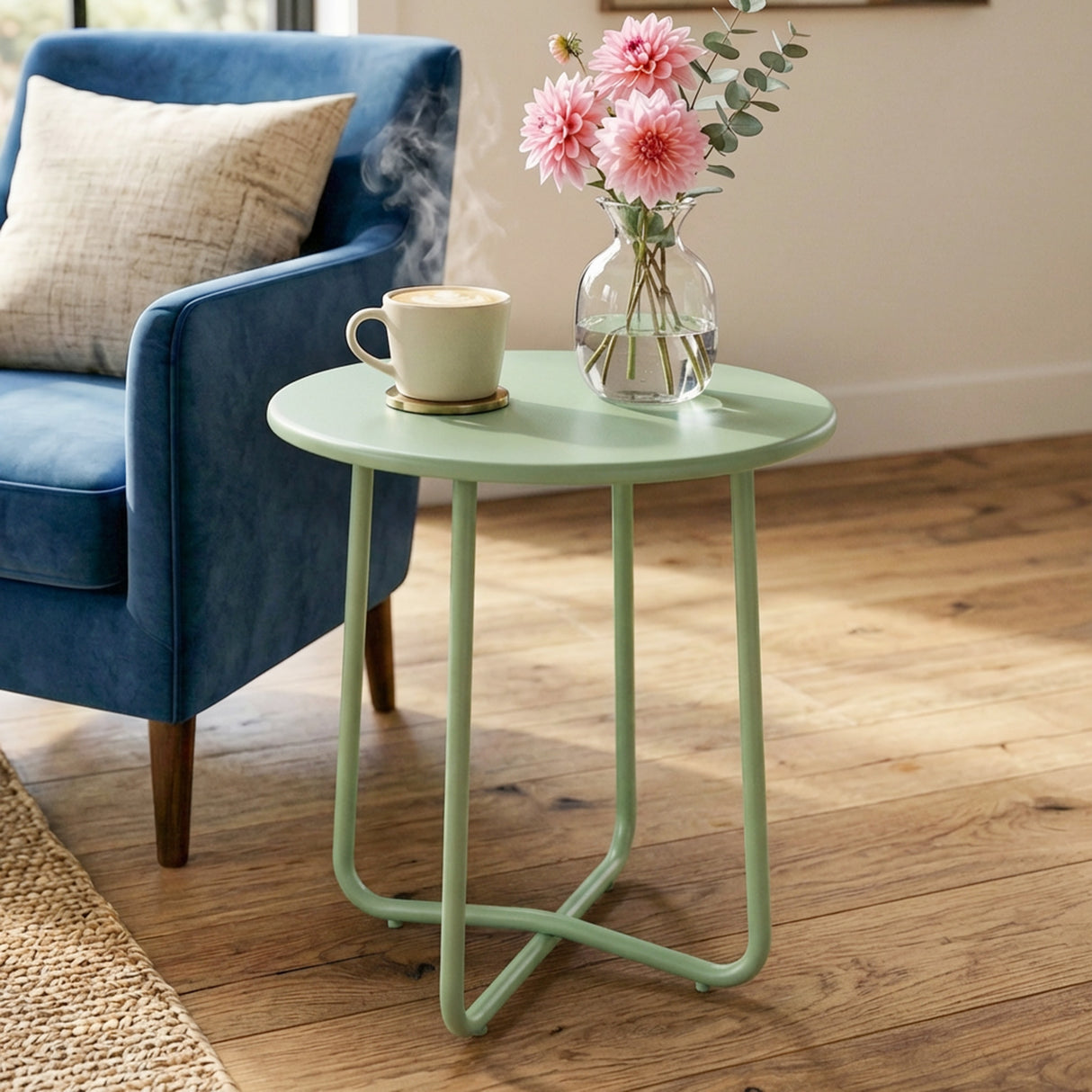 Metal Outdoor Garden Side Table Round - Velmora