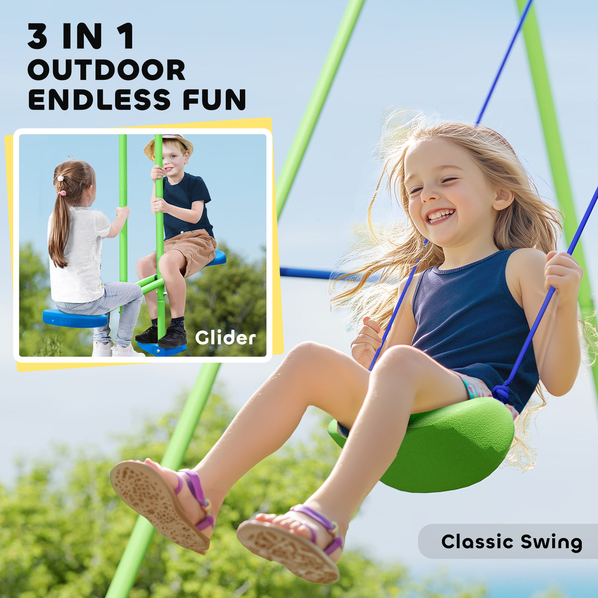 Metal Outdoor Garden Swing Set for Backyard and Play Set for Toddlers - Velmora