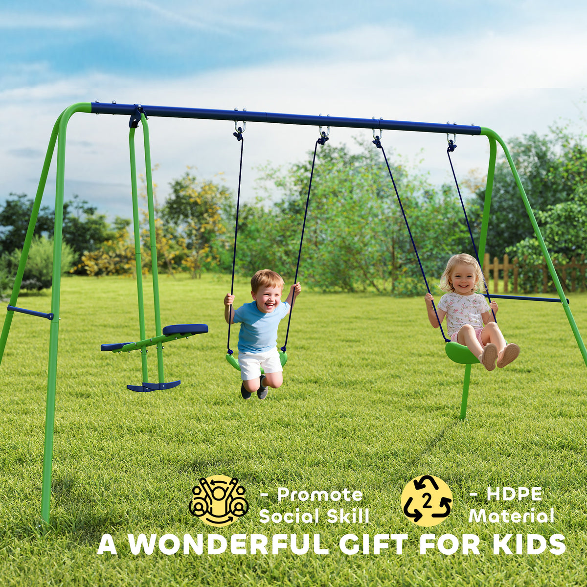 Metal Outdoor Garden Swing Set for Backyard and Play Set for Toddlers - Velmora
