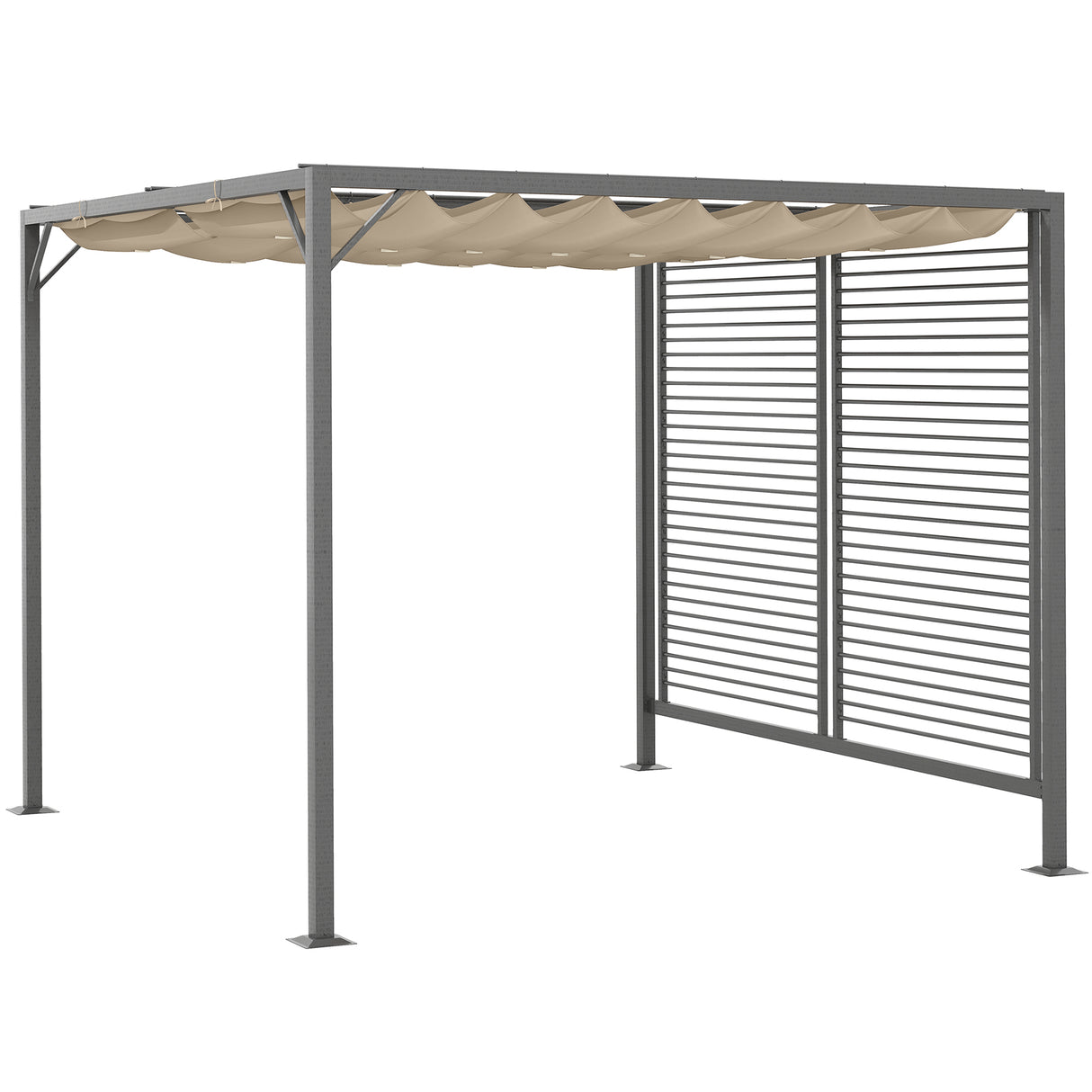 Metal Pergola With Retractable Fabric Roof 280cm Width x 300cm Depth - Velmora