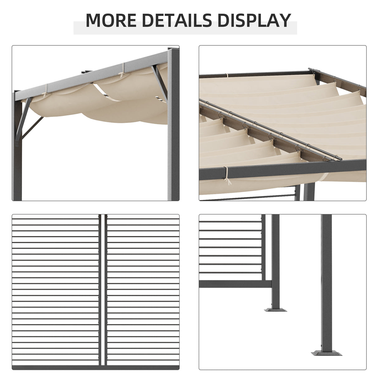 Metal Pergola With Retractable Fabric Roof 280cm Width x 300cm Depth - Velmora